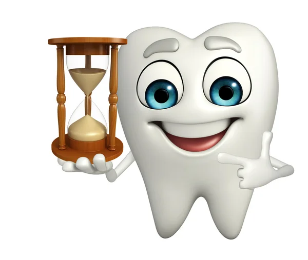 Tänder karaktär med sand klocka — Stockfoto