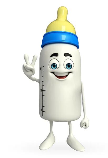 Baby Bottle character with Victory sign — Stock Photo, Image