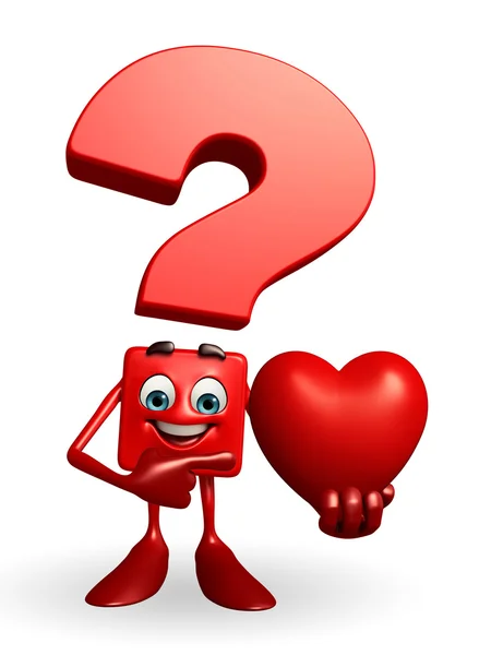Pergunta Personagem de ponto com coração — Fotografia de Stock