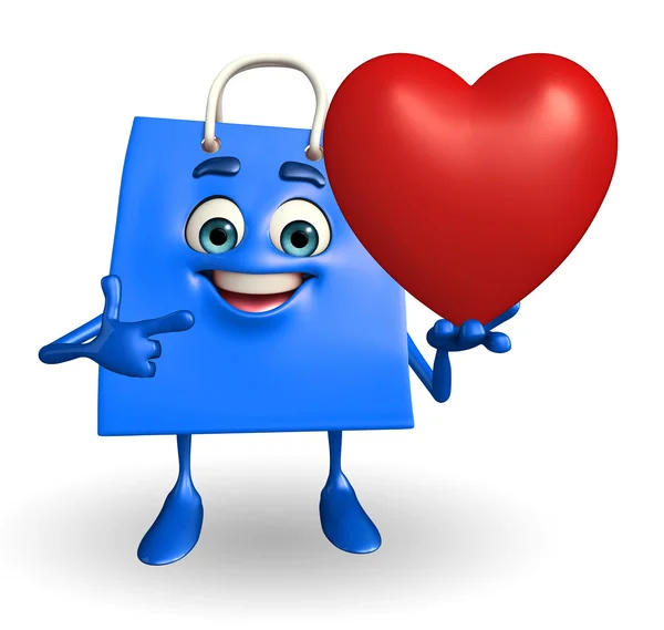 Caráter de saco de compras com coração — Fotografia de Stock