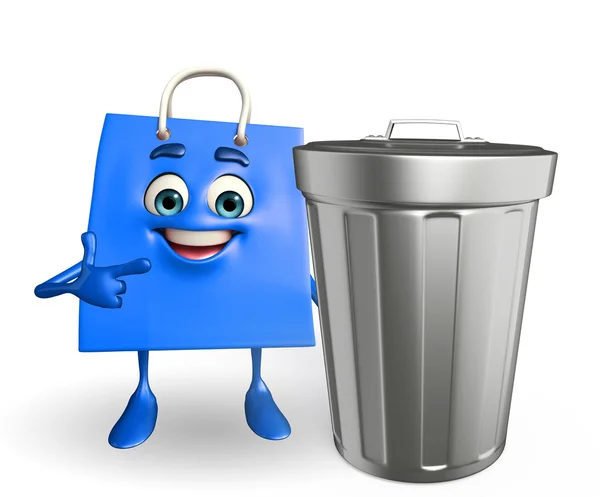 Carácter de gabinete computadora con cubo de basura — Foto de stock