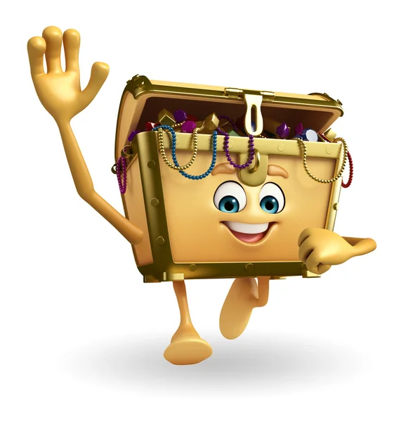 Treasure box character is running — Stock Photo, Image