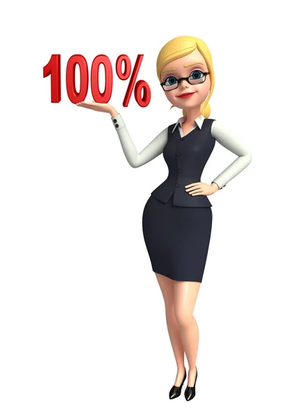 Young office girl with Percent sign — Stock Photo, Image