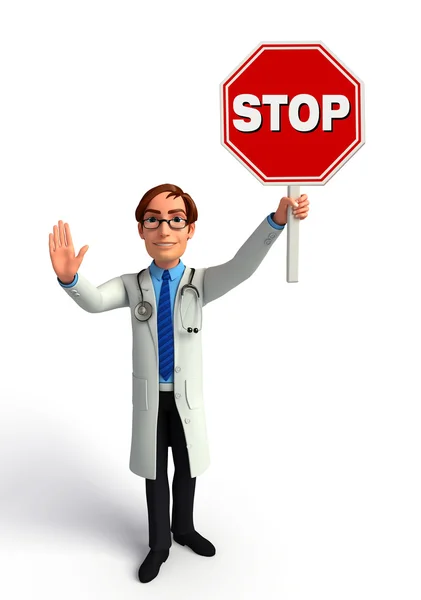 Young Doctor with stop sign — Stock Photo, Image