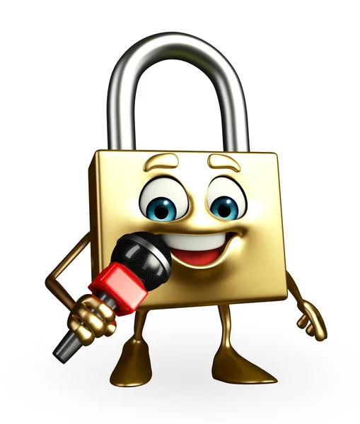 Lock Character with mike — Stock Photo, Image