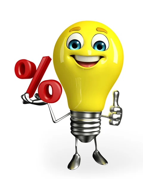 Light Bulb Character with percent sign — Stock Photo, Image