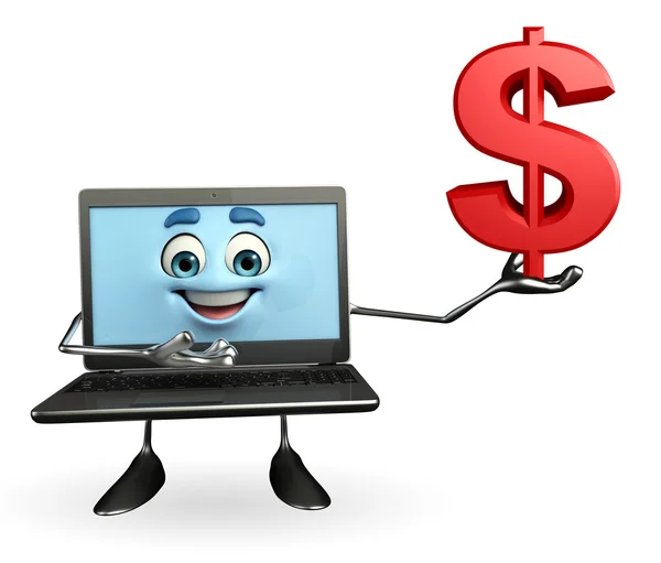 Personagem de laptop com sinal de dólar — Fotografia de Stock