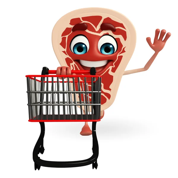 Meat steak character with trolley — Stock Photo, Image