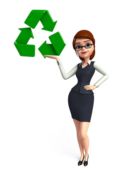 Joven chica de oficina con icono de reciclaje —  Fotos de Stock
