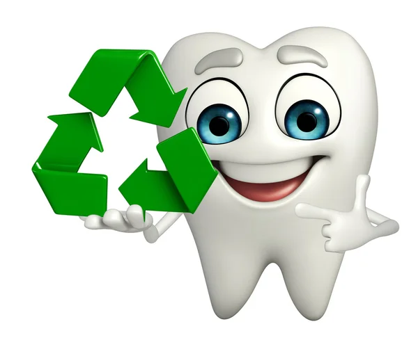 Teeth character with recycle icon — Stock Photo, Image