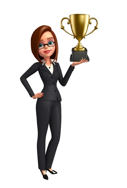 Young Business Woman with trophy — Stock Photo, Image