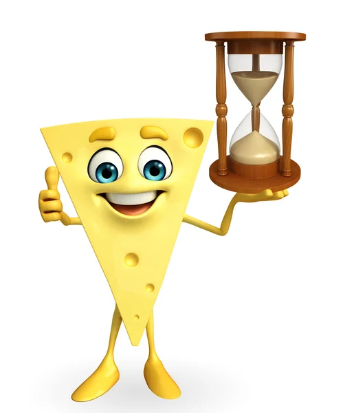 Cheese Character with sand clock — Stock Photo, Image