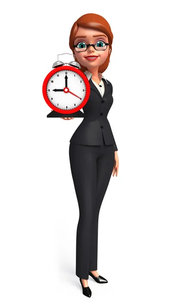 Joven mujer de negocios con reloj de mesa — Foto de Stock