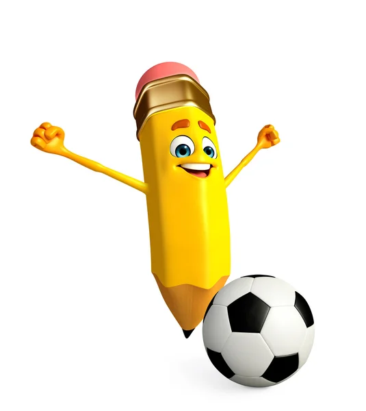 Caractère crayon avec football — Photo