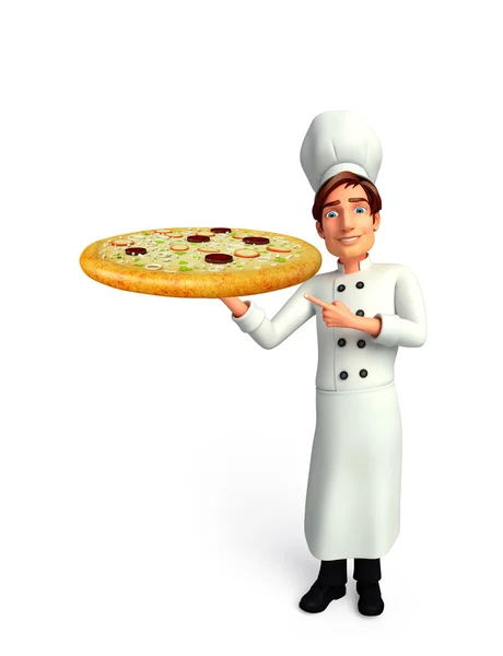 Jovem chef com pizza — Fotografia de Stock