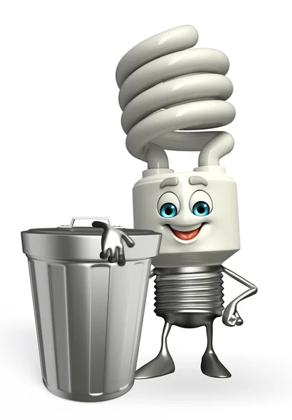 CFL karaktär med soptunna — Stockfoto
