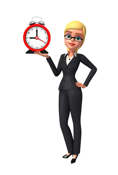 Young Business Woman with table clock — Stock Photo, Image