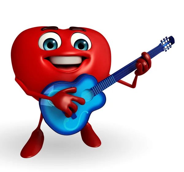 Kalp şekli karakter gitar ile — Stok fotoğraf