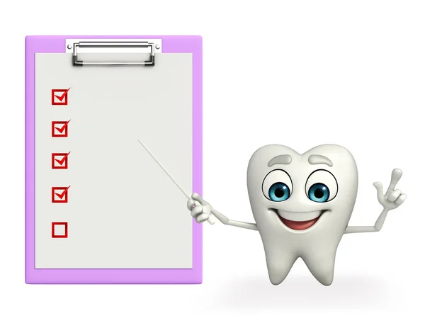 Teeth character with notepad — Stock Photo, Image