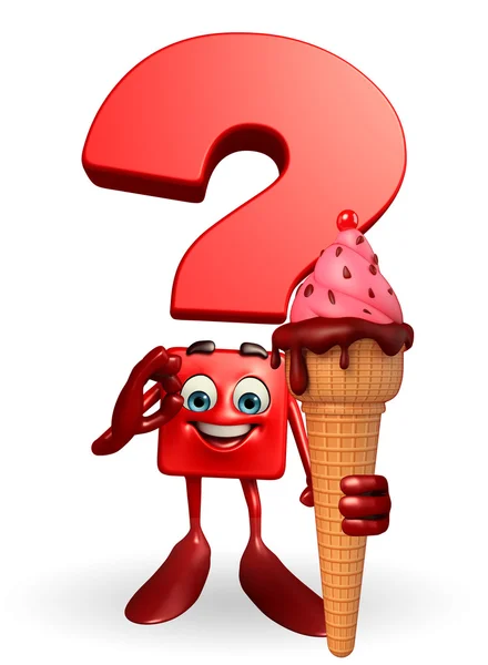 Personagem de ponto de interrogação com sorvete — Fotografia de Stock