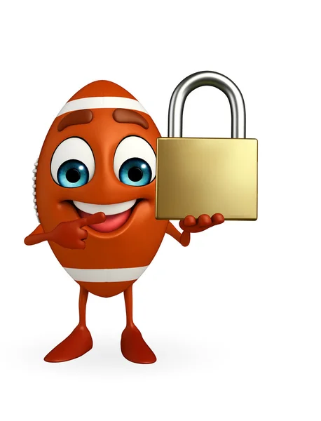 Rubgy ball character with lock — Stock Photo, Image