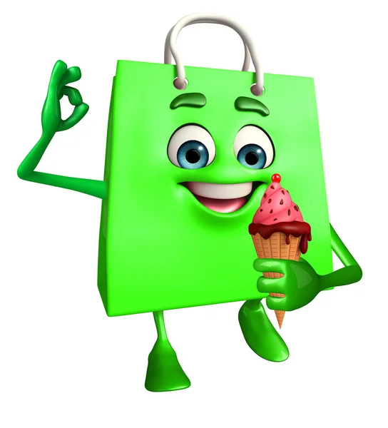 Personaje de bolsa de compras con helado —  Fotos de Stock