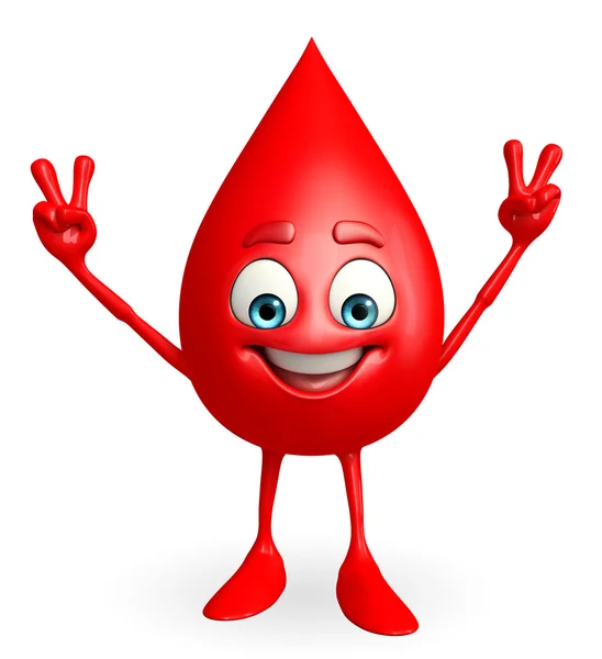 Blood Drop Character with victory sign — Stock Photo, Image