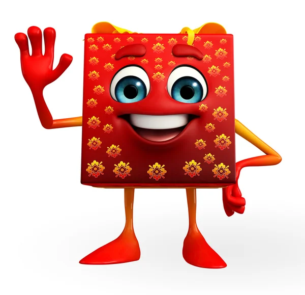 Gift Box Character with hello pose — Stock Photo, Image