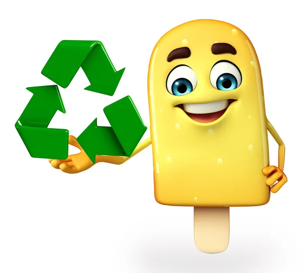 Candy karakter met recycleren pictogram — Stockfoto