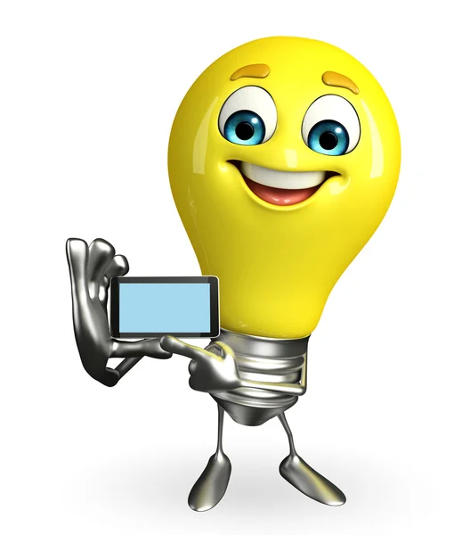 Light Bulb karakter met mobile — Stockfoto