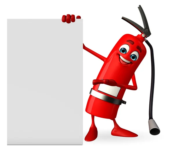 Fire Extinguisher character with sign — Stock Photo, Image
