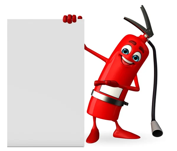 Fire Extinguisher personaje con signo —  Fotos de Stock