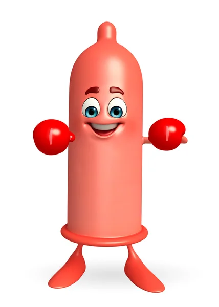 Personagem de preservativo com luvas de boxe — Fotografia de Stock