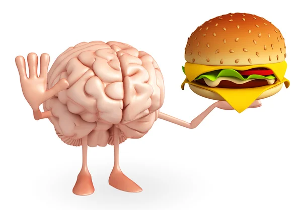 Carácter cerebral con hamburguesa — Foto de Stock