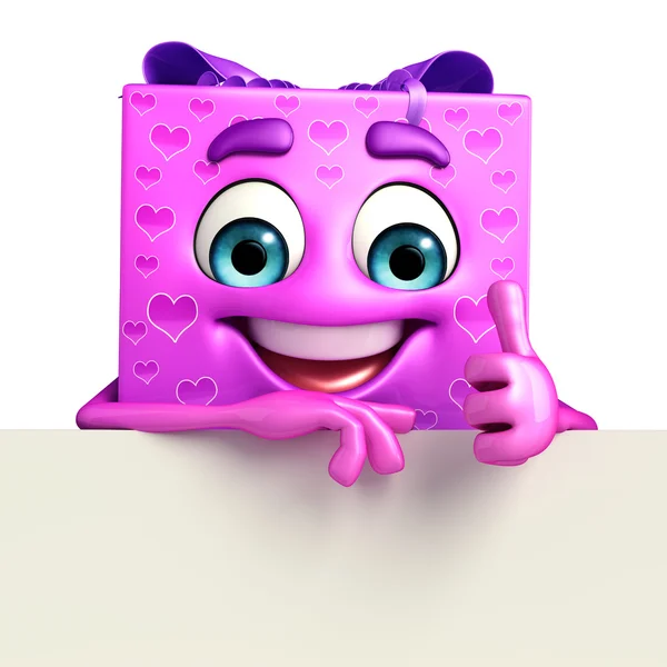 Gift Box Character with sign — Stock Photo, Image