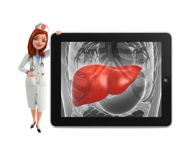 Nurse Character with  liver anatomy — Stock Photo, Image