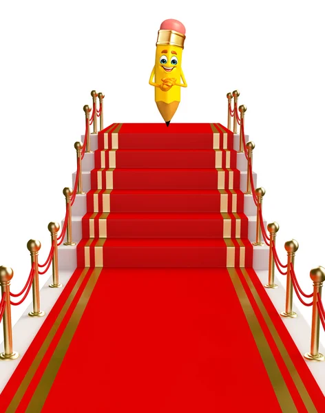 Pencil Character with red carpet — Stock Photo, Image