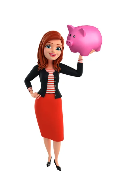 Corporate jonge dame met piggy bank — Stockfoto