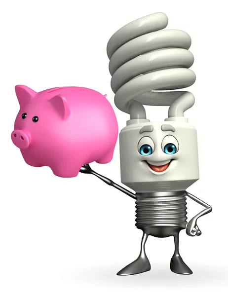 CFL Character with piggy bank — Stock Photo, Image