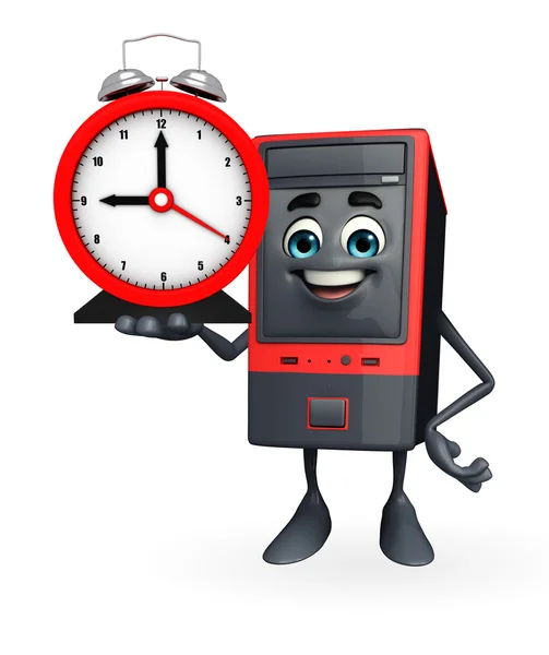 Computer Cabinet Character with table clock — Stock Photo, Image