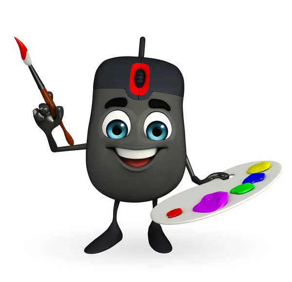 Персонаж мыши компьютера с цветовой пластиной — стоковое фото