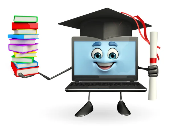 Charakter laptopa z absolwent kapelusz — Zdjęcie stockowe