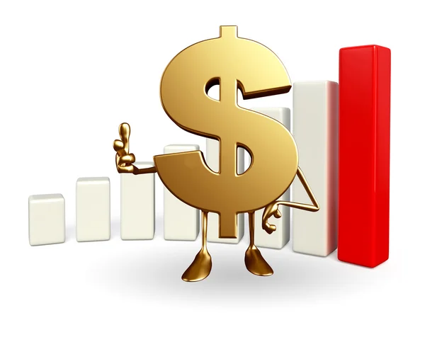 Dollarn karaktär med business diagram — Stockfoto