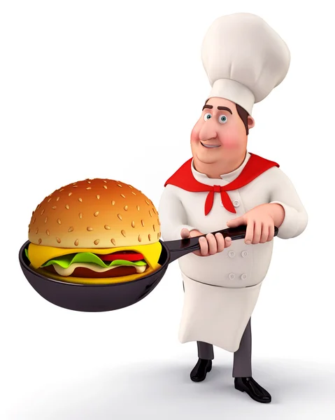 Joven chef con hamburguesa — Foto de Stock