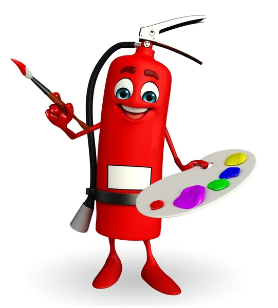 Fire Extinguisher character with color plate — Stock Photo, Image