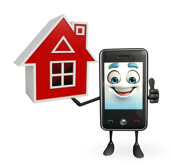 Mobiele karakter met huis — Stockfoto
