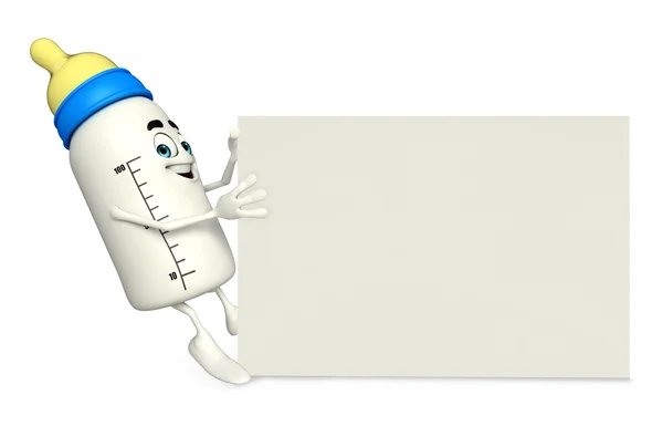 Baby Bottle character with sign — Stock Photo, Image