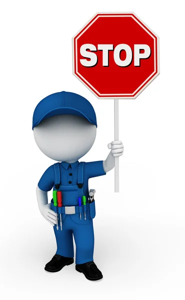 Young Plumber with stop sign — Stock Photo, Image