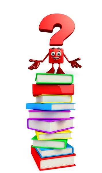 Question Mark character with books pile — Stock Photo, Image