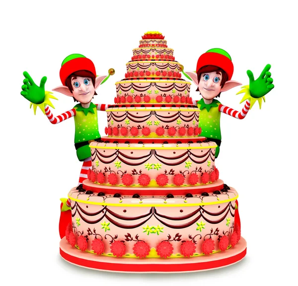 Elfos personagem com bolo — Fotografia de Stock